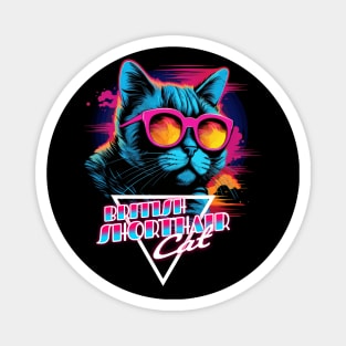 Retro Wave British Shorthair Cat Miami Shirt Magnet